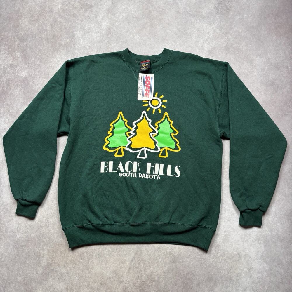 Vintage SOFFEE Deadstock Green Black Hills South Dakota Sweatshirt Made in USA L